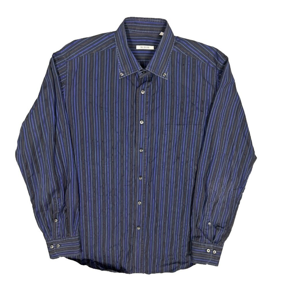 Pal Zileri Dress‎ Shirt Button Down Striped Cotton Long Sleeve Blue 16.5 Large